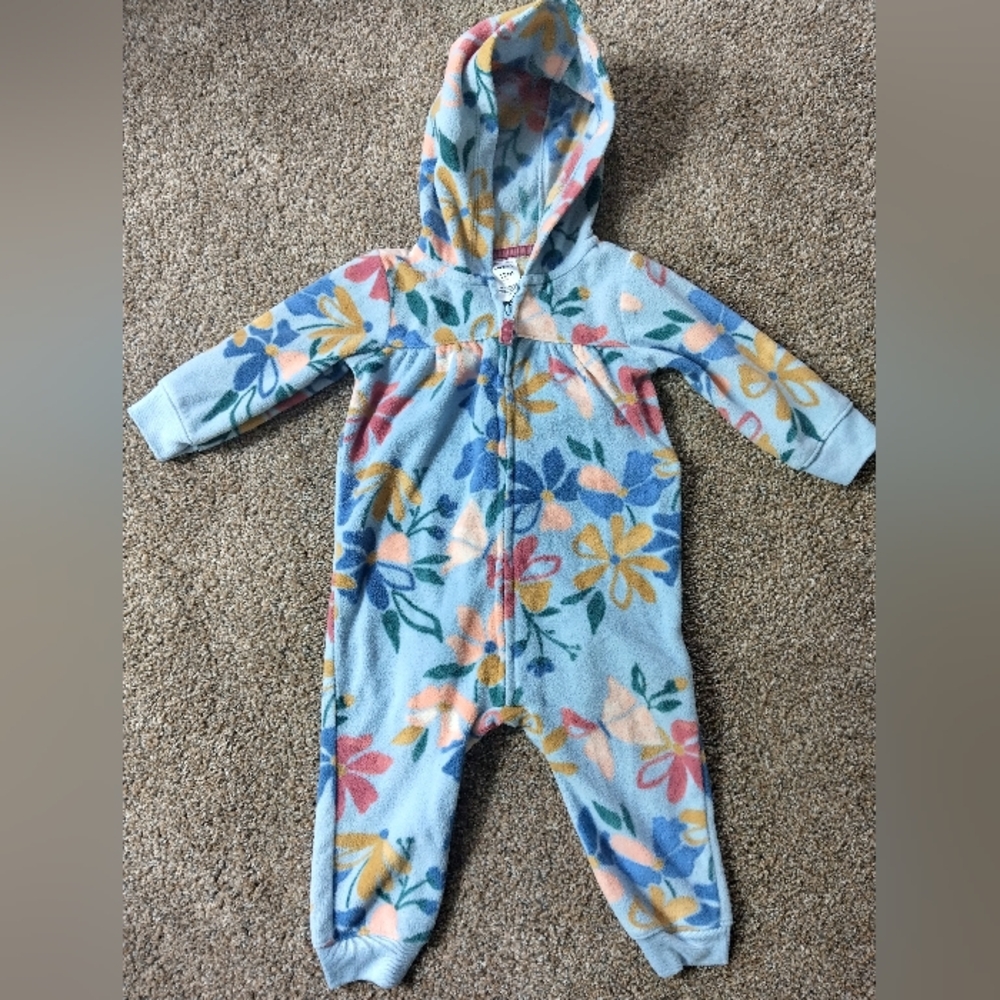 Carter's Blue and Yellow Hooded Footies One Piece